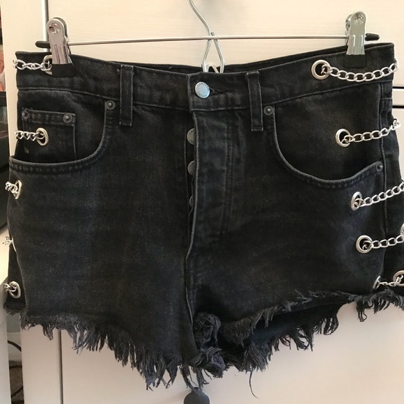 chain denim shorts